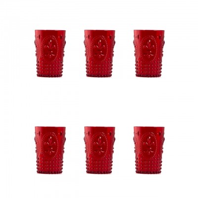 Akrilik Kırmızı 6'lı Kısa Bardak & Su Meşrubat Kahve Yanı Bardağı 400 ml ( Cam Değildir )