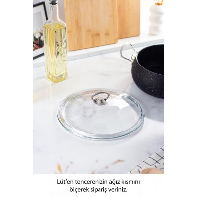 24 Cm Tencere & Tava & Sahan için Metal Kulplu Cam Kapak (TÜM TENCERELERE UYUMLUDUR)